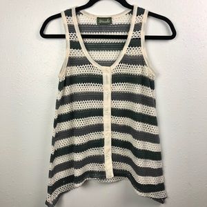 Maude open knit tank top green whie stripes S